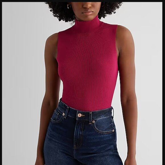 NWT XS Express Silky Soft Fitted Ribbed Mock Neck Sweater Tank - Picture 1 of 5